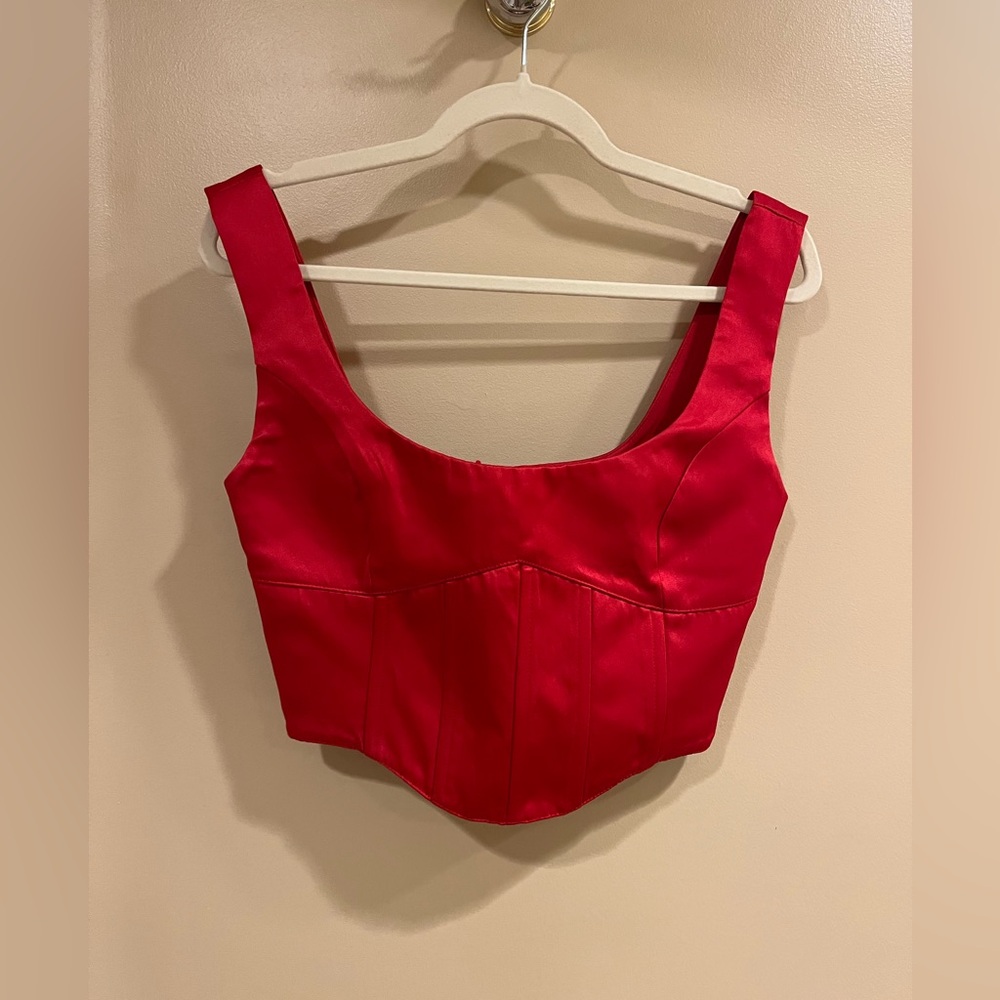 Danielle Guizio Satin Red Lace Up Bustier Corset - Picture 6 of 13